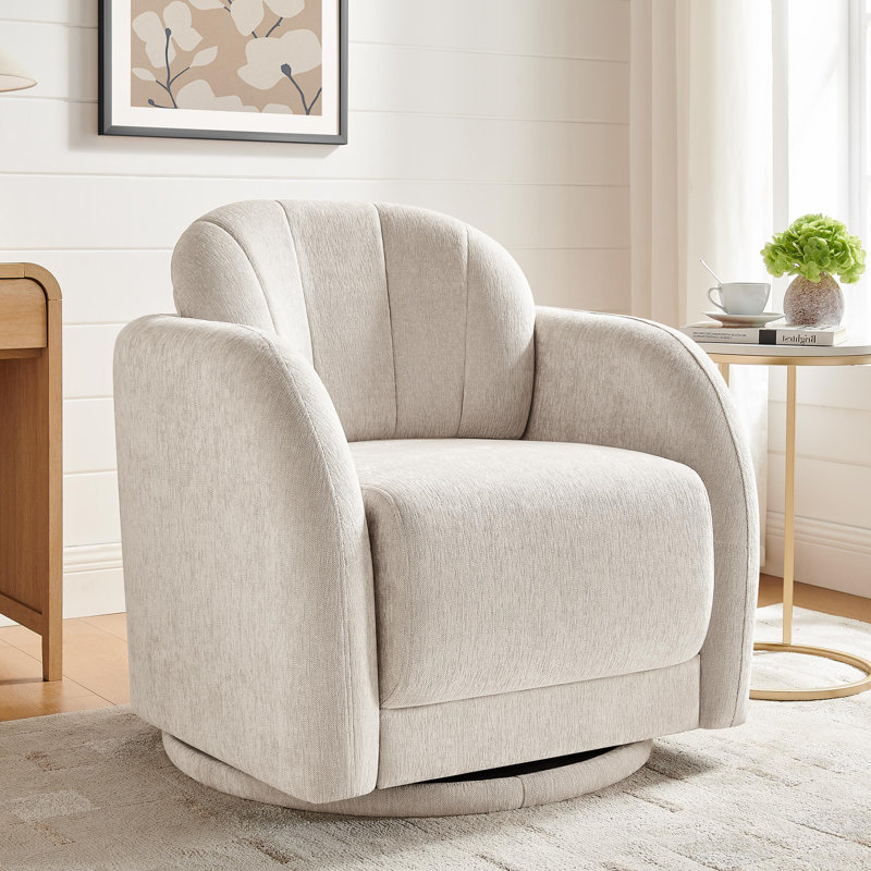 Modern Upholstered Swivel Barrel Accent Chair, Beige