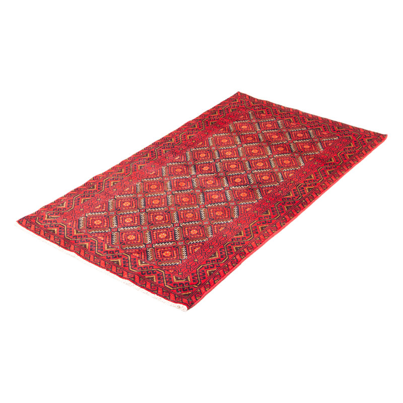 Tapis rouge en laine noué à la main de conception unique 3 pi 2 po x 6 pi New Age