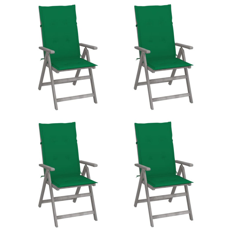 Ensemble de 4 chaises de jardin d'extérieur grises et vertes, Vert
