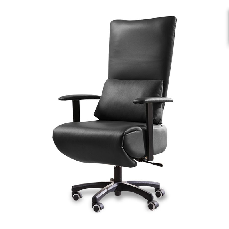 DarkGray + Black Hight adjustable Genuine Leather + Faux Leather + Carbon Steel Office Chair, Black