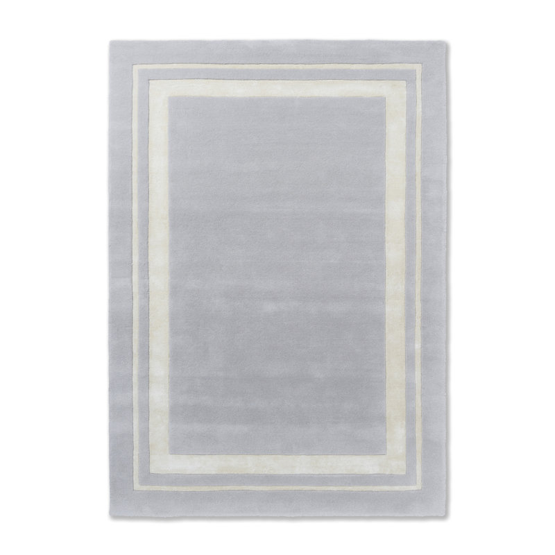 Tapis géométrique argenté en laine touffeté à la main, Rectangle 4 pi 7 po x 6 pi 7 po