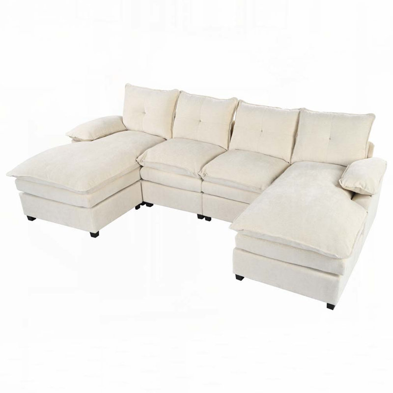 Canapé modulaire en chenille avec accoudoirs réglables, Beige