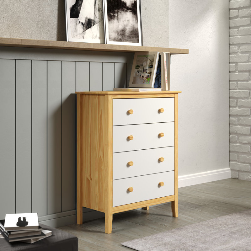 Solid Wood 30'' W 4 - Drawer Dresser, Natural/White