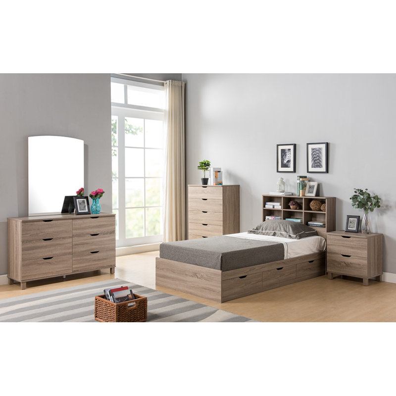 Taupe Twin Wood Frame Storage Bed with 3 Drawers