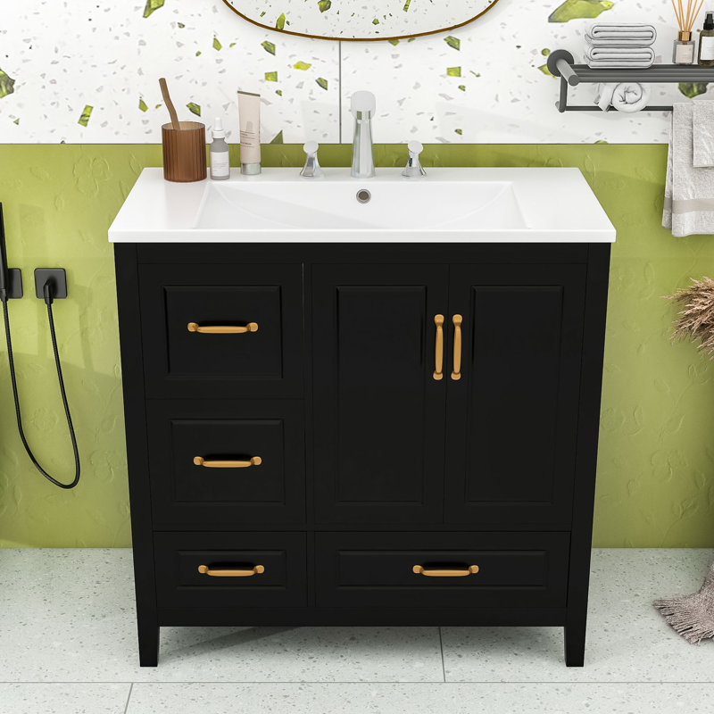 Meuble-lavabo élégant avec lavabo durable 36 po, Noir
