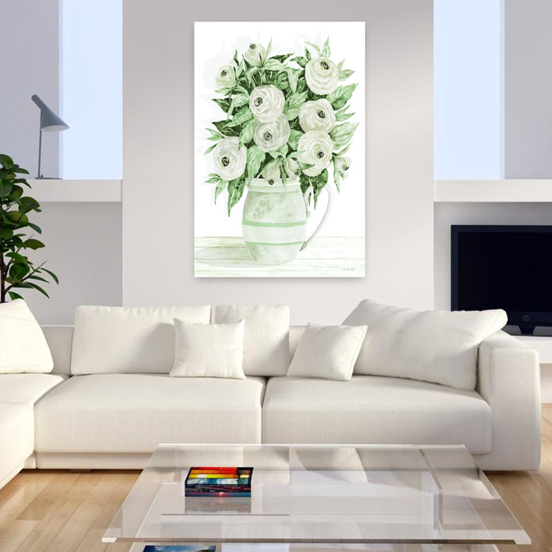 «Ranunculus Pitcher», art floral contemporain, H 48 po x l 32 po