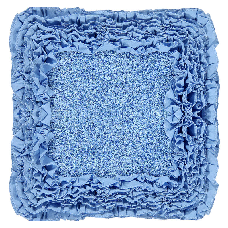 Courson Premium 100% Cotton 1775 GSM 2-Piece Bath Rug Set, OEKO-TEX® Certified, Non-Slip Spray Latex Backing, Plush Tufted Ruffle Pattern, Super Absorbent, Machine Washable Bathroom Rugs, Blue