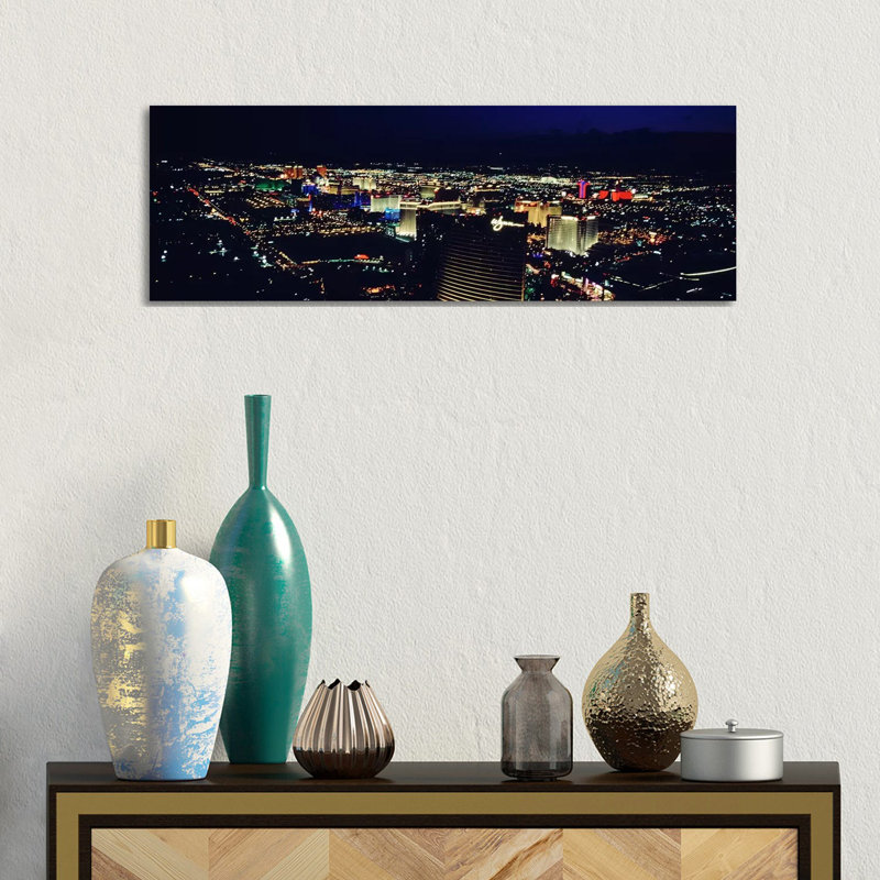 High Angle View Of A City Lit Up At Night, The Strip, Las Vegas, Nevada, USA - Wrapped Canvas Panoramic Print