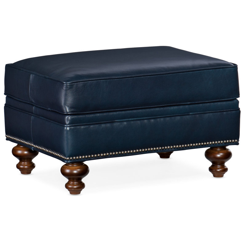 West Ottoman, French Natural, Mahogany, Aline Light Gray Stonewash Genuine Leather