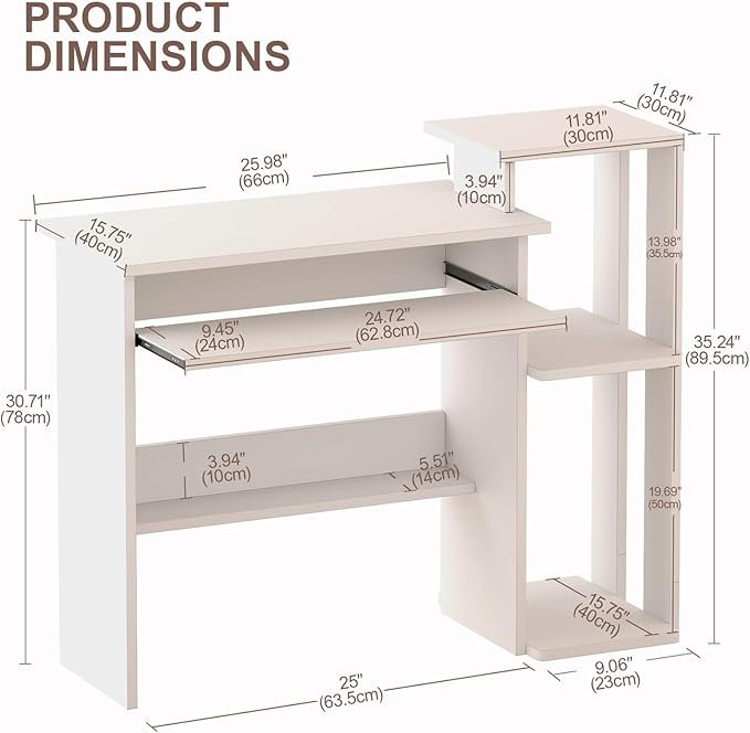 Petit bureau d'ordinateur, petit bureau d'ordinateur portable pour ordinateur portable, rétro, Blanc / Blanc