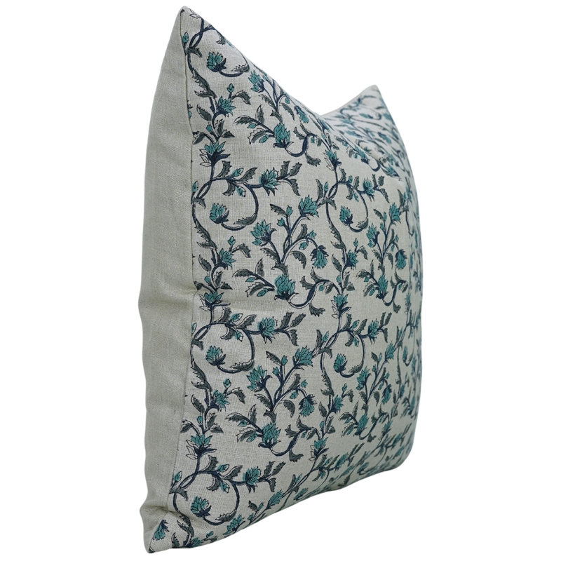 Coussin décoratif Fabividine Boho, lombaire floral, pur coton, (Pushp Varsha, bleu), H 14 po x l 20 po