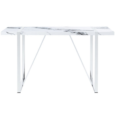 Table de salle à manger rectangulaire moderne de 55 po pour 4 personnes, aspect faux marbre, blanc et argent, assemblage sans tracas, bureau à domicile et salon de 55 po, idéal