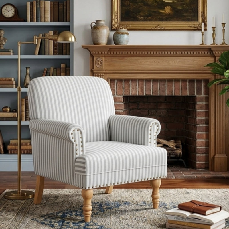 Fauteuil rembourré en bois, Gris clair