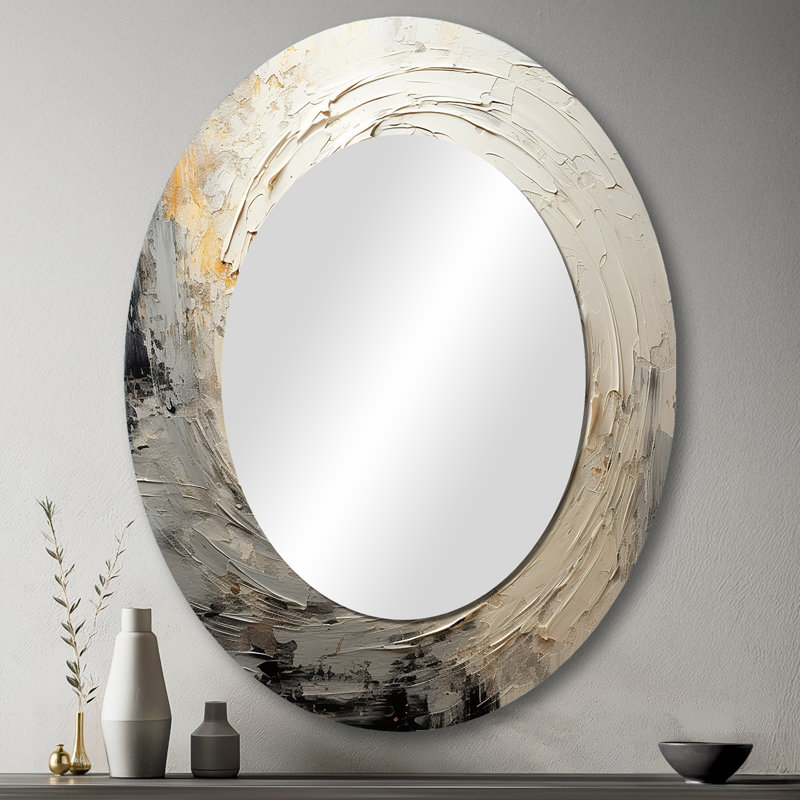 Miroir mural gris beige I - Décoration murale ovale grise, 43 po x 33 po