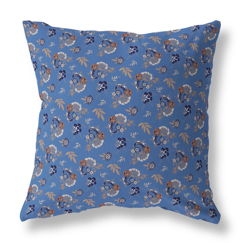 Coussin décoratif réversible intérieur / extérieur Rose Dreams, H 16 po x l 16 po, Bleu/orange
