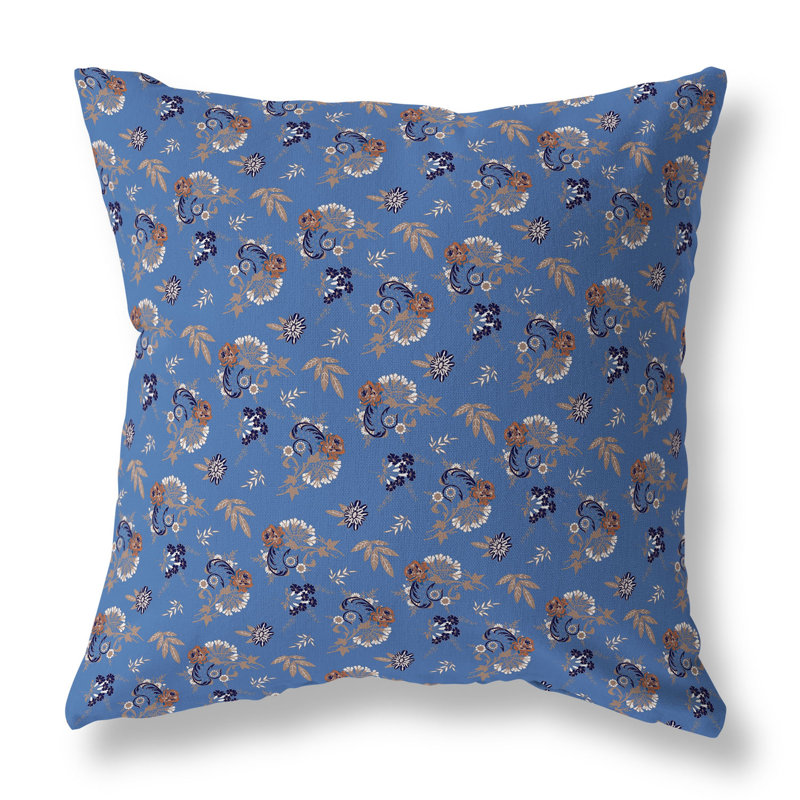 Coussin décoratif réversible intérieur / extérieur Rose Dreams, H 16 po x l 16 po, Bleu/orange
