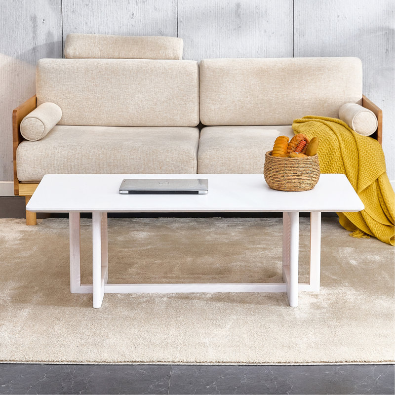 Chinese Style White Solid Wood And Imitation Rattan Coffee Table, Rectangular Solid Wood Coffee Low Table, Small Living Room Coffee Table