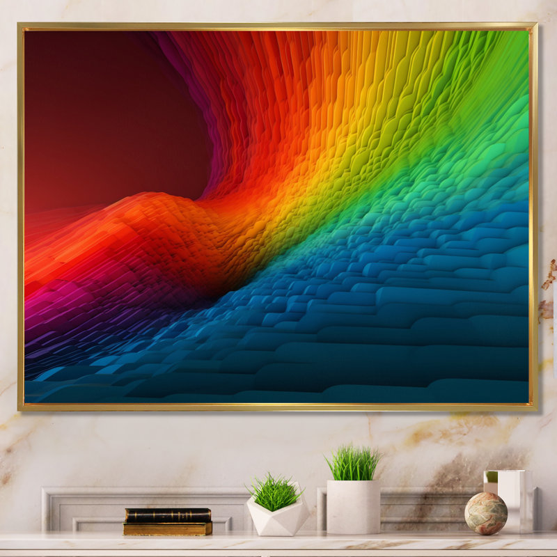 Waveforms Depicting Rainbow I - Print, 34" H x 44" W x 1.5" D, Gold Floater Framed