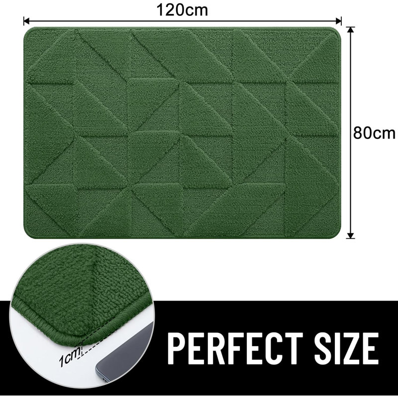 Door Mats Indoor, Machine Washable, Green, 80 cm W x 120 cm L