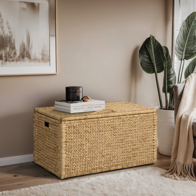 Heavy-duty Water Hyacinth Wicker Storage Trunk with Metal Frame