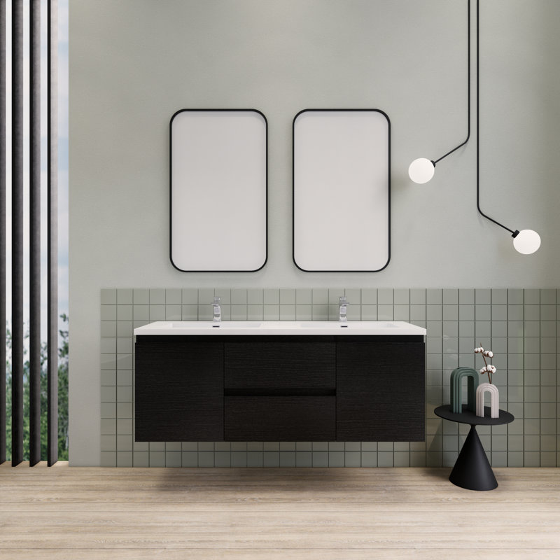 Meuble-lavabo double 60 po Alcester Ivy Bronx, Bois noir