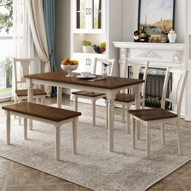Classic 6-Piece Dining Set Wooden Table And 4 Chairs With Bench For Kitchen Dining Room, null, null, null