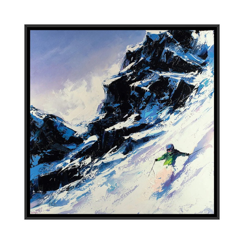 Fast Skier par - Toile tendue, Cadre noir, H 12 po x l 12 po x P 1,5 po