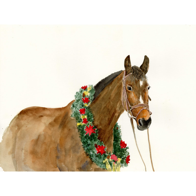 Le cheval de Noël - peinture sur toile tendue, H 12 po x l 16 po