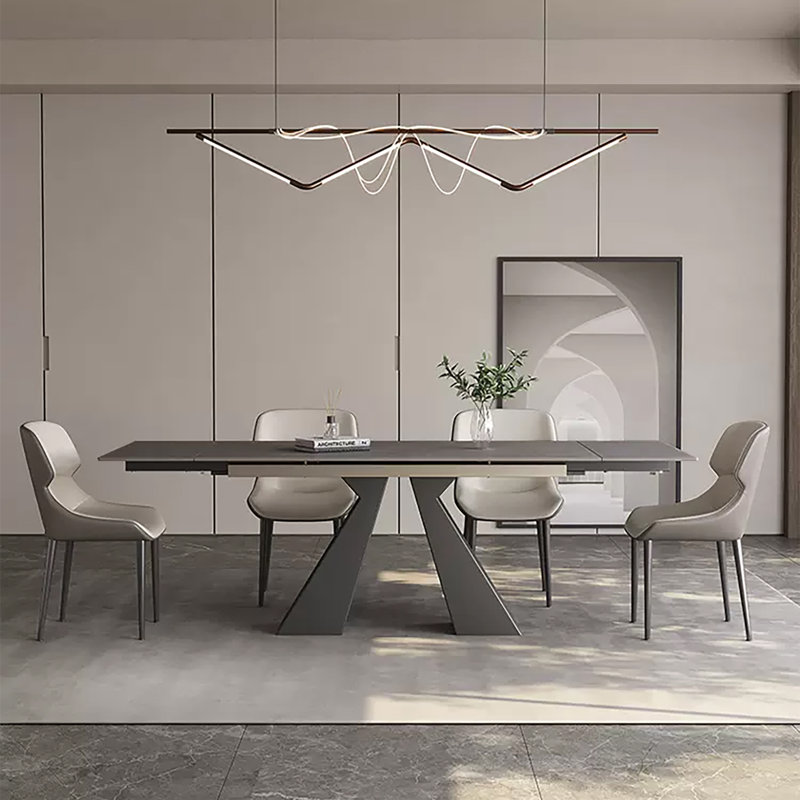 63" to 95" Extendable Sintered Stone Dining Table for 4-10, Black Matte Sintered Stone Table top, Black Steel Legs