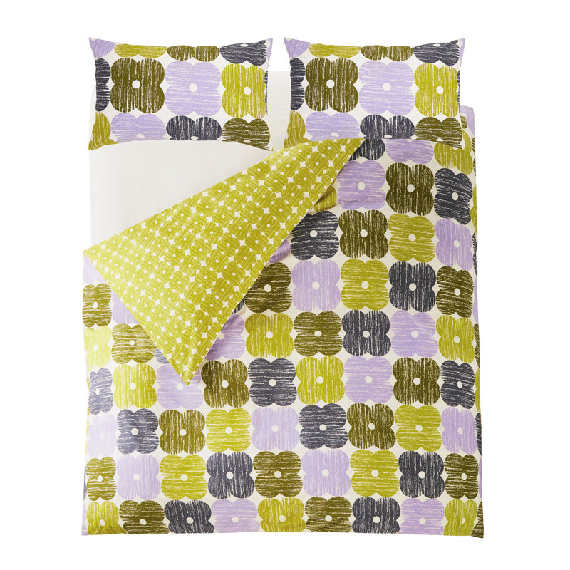 Textured Flower Lilac/Moss Bedset, Double Duvet Cover Set