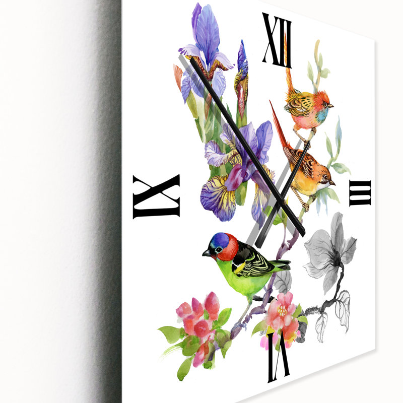 Horloge murale fleurs tropicales et oiseaux I, Moyen