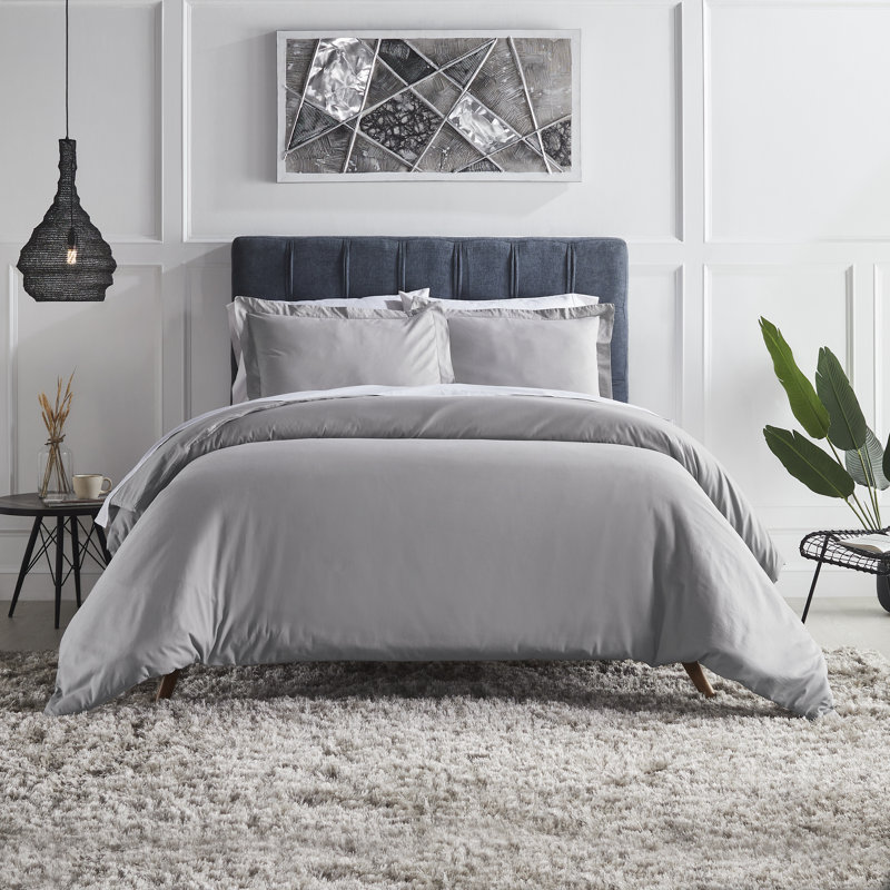 Ensemble de housse de couette 3 pièces 100 % coton, Housse de couette très grand + 2 taies d'oreiller, Gris anthracite