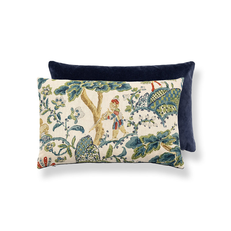 KELMESCOTT / AURORA PILLOW, 14" H x 22" W, Rectangular, Peacock/Sand/Navy Toile