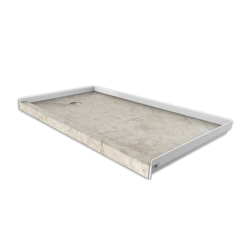 FlexStone® 60"W x 32"D Alcove Shower Base with Left Drain in Botticino Cream, Botticino Cream