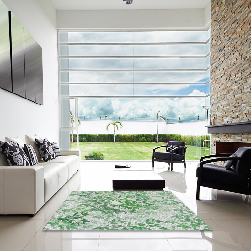 Tapis à motifs vert / blanc, Carré 5 pi