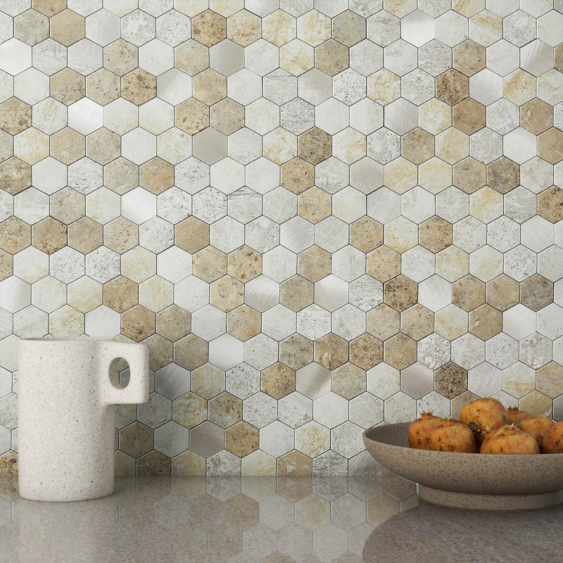 Carreaux de cuisine hexagonaux auto-adhésifs auto-adhésifs pour carrelage mural de cuisine, métal et marbre Honeycomb