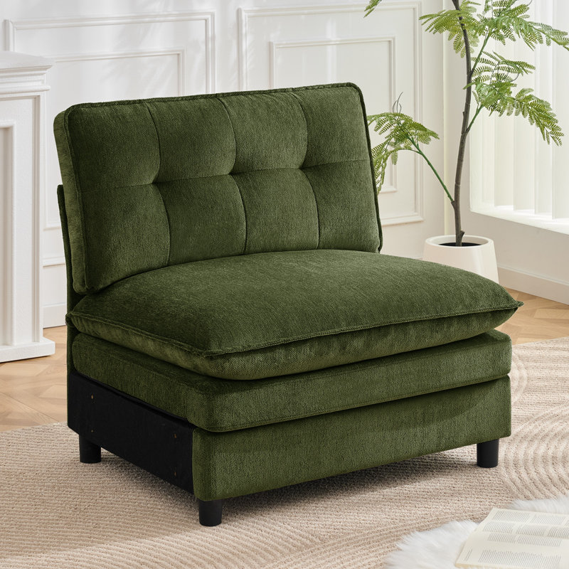 Fauteuil d'appoint sans accoudoirs en chenille Moderm, Vert