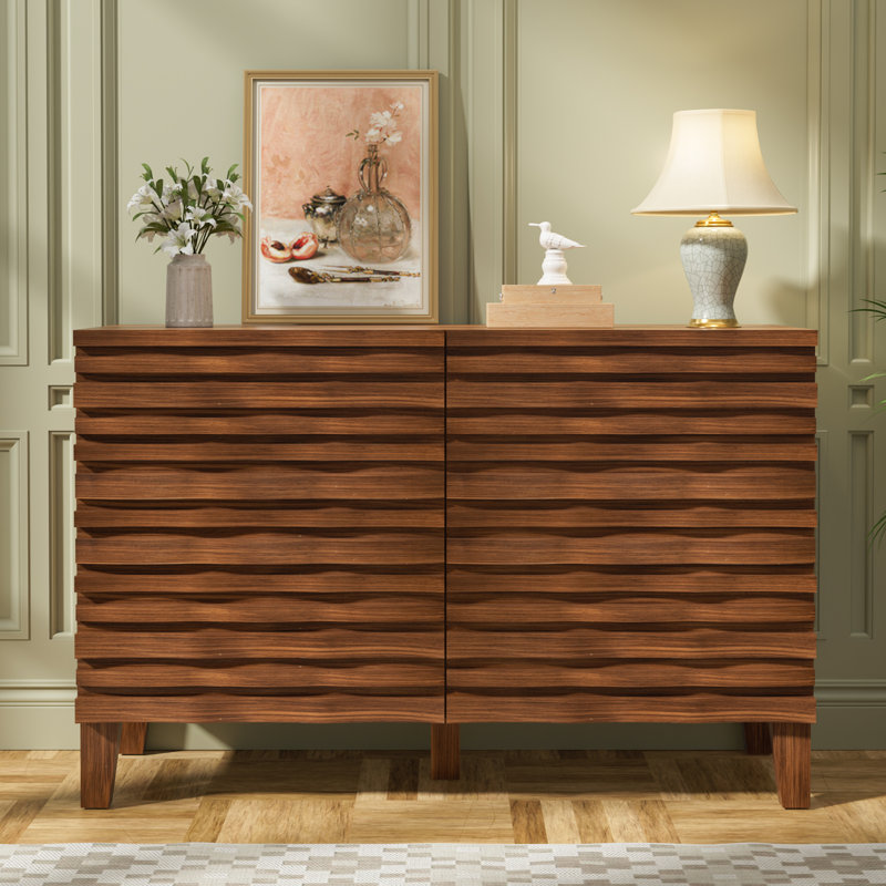 Commode double 6 tiroirs en bois massif Sevyn, Bois foncé