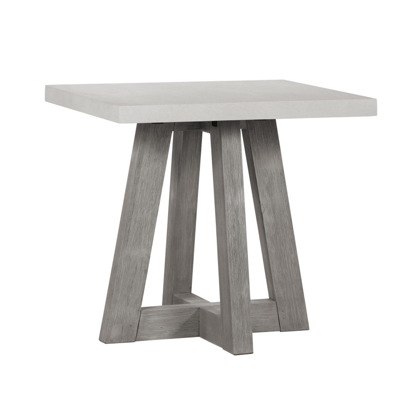 Table d'appoint carrée avec base en bois gris et plateau en béton pulvérisé, 24,6 po