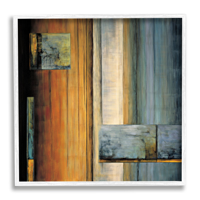 Layered Shapes Orange White Blue - impression, H 17 po x l 17 po, Cadre blanc