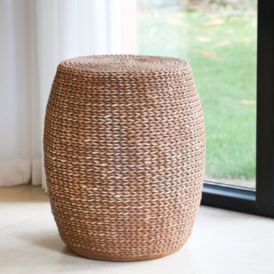Outdoor Patio Drum-Shaped Side Table with Straw Texture