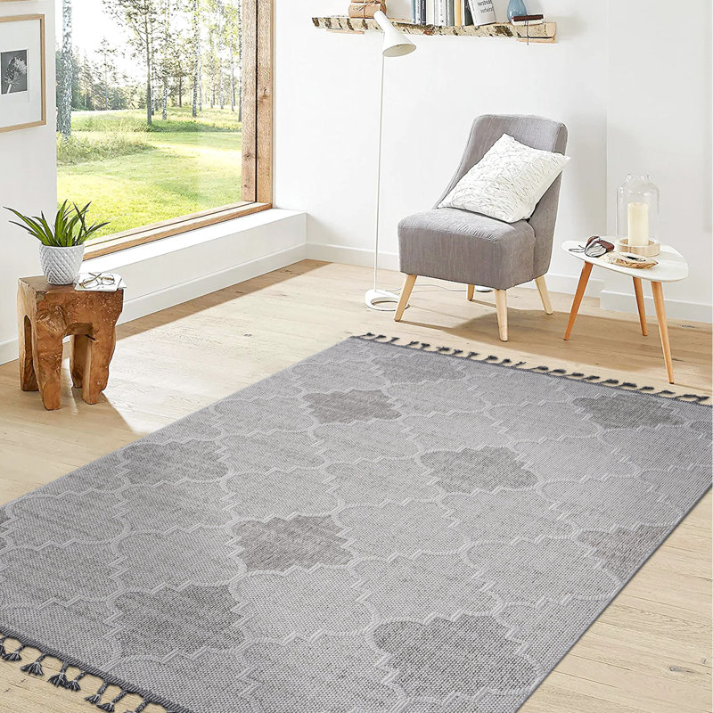6X9 White/Grey Trellis Indoor/Outdoor Rug - Stain Resistance And Non-Shedding For Living Room, Dining Bedroom & Pet Approved Easy Maintenance 0.28" Pile Polypropylene Area , No Shedding Decorative
