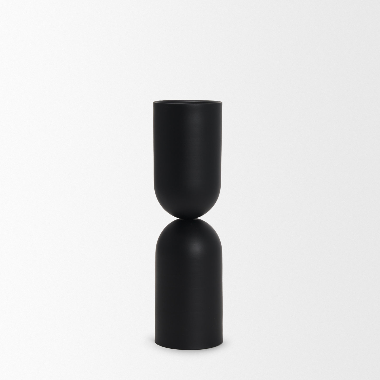 Short Black Metal Pillar Candle Holder, 12.5" H x 3.5" W x 3.5" D