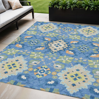 Tapis oriental lavable intérieur bleu vert et orange 5 pi x 8 pi
