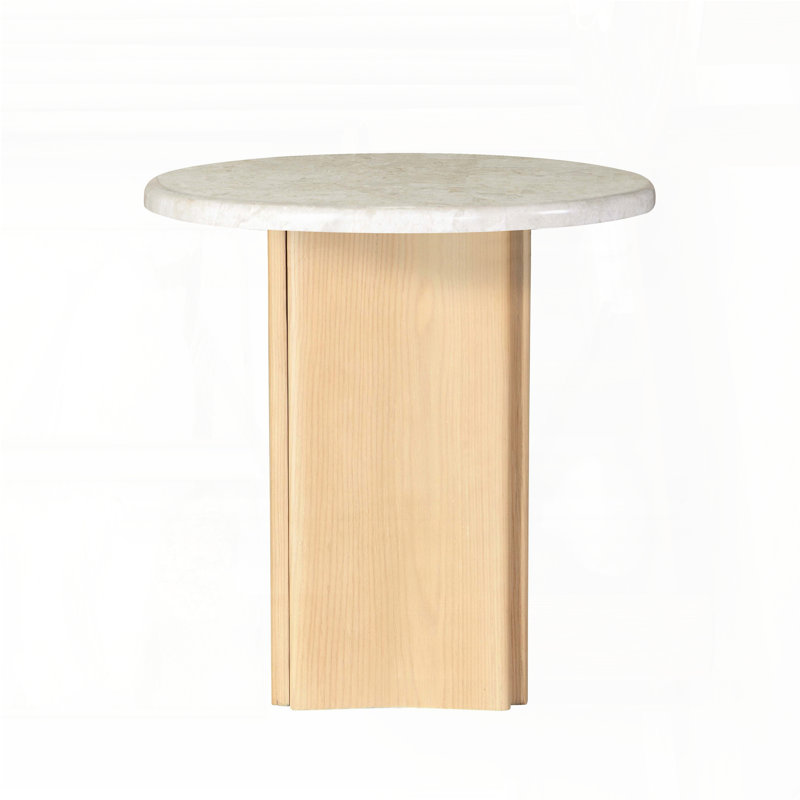 Table de bout en marbre avec base en bois courbée