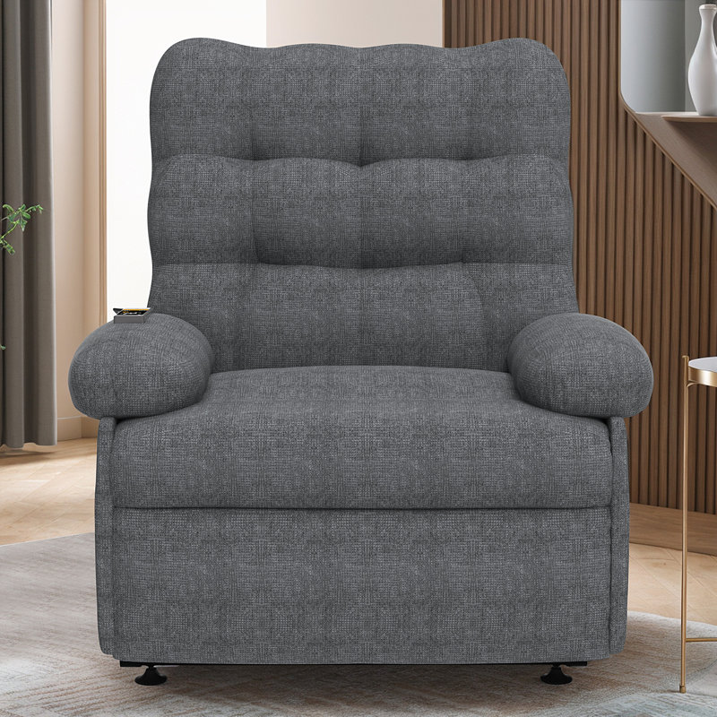Breathable Fabric Recliner With Remote Control And Side Pockets, Reclining Chair Electric Sofas With Adjustable Backrest And Footrest
