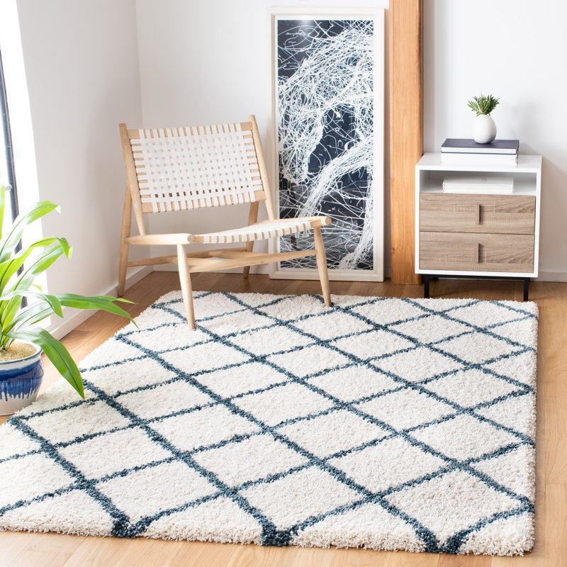 Tapis géométrique ivoire / bleu ardoise Feltner, Rectangle 4 pi x 6 pi