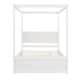 Wood Canopy Bed With Trundle Bed ,Size Canopy Platform Bed With Support Slats .No Box Spring Needed, Brushed