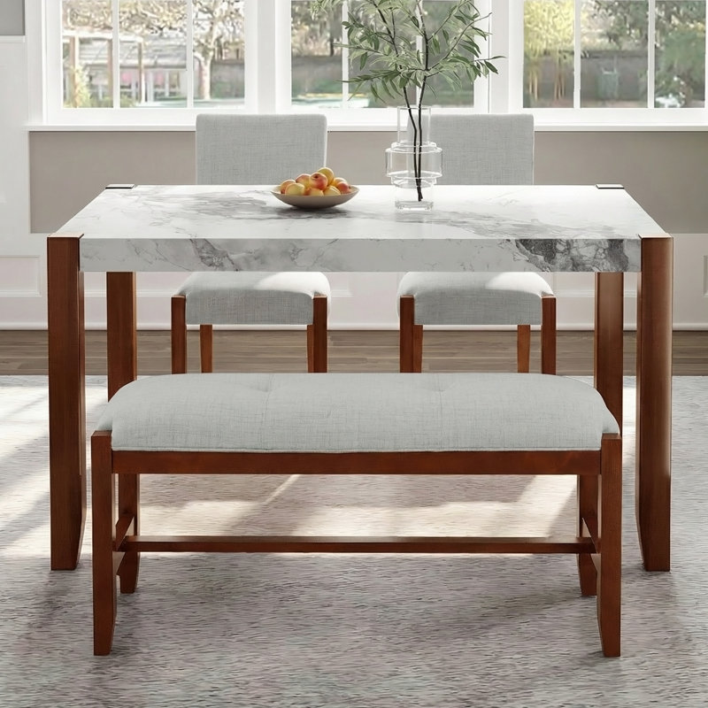Ensemble de salle à manger 4 pièces, 1 table avec 2 chaises rembourrées et 1 banc pour la salle à manger, Beige