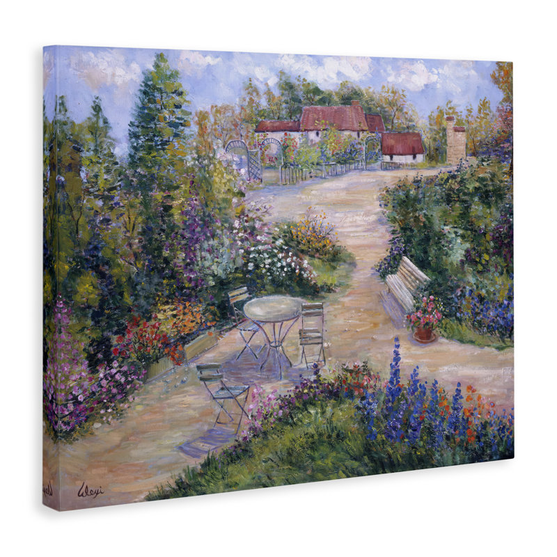 "Spring Garden Benches", art mural sur toile par Alexi Fine, H 16 po x l 20 po